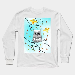 AUTUMN Mood Cute Owl And Birds Long Sleeve T-Shirt